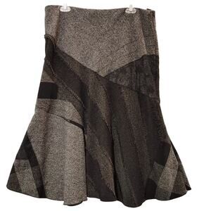 Coldwater Creek A-Line Lace Patchwork Midi Skirt Fringed Black Gray Womens PL